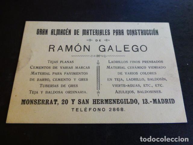 Documentos antiguos: MADRID TARJETA PUBLICITARIA ALMACEN MATERIALES CONTRUCCION RAMON GALEGO