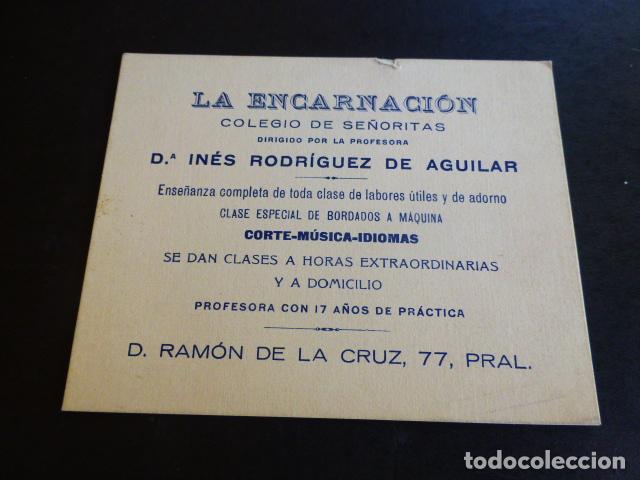 Alte Dokumente: MADRID TARJETA PUBLICITARIA COLEGIO DE SE&Ntilde;ORITAS LA ENCARNACION CALLE RAMON DE LA CRUZ