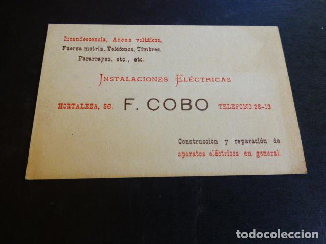 Documentos antiguos: MADRID TARJETA PUBLICITARIA INSTALACIONES ELECTRICAS F. COBO CALLE HORTALEZA