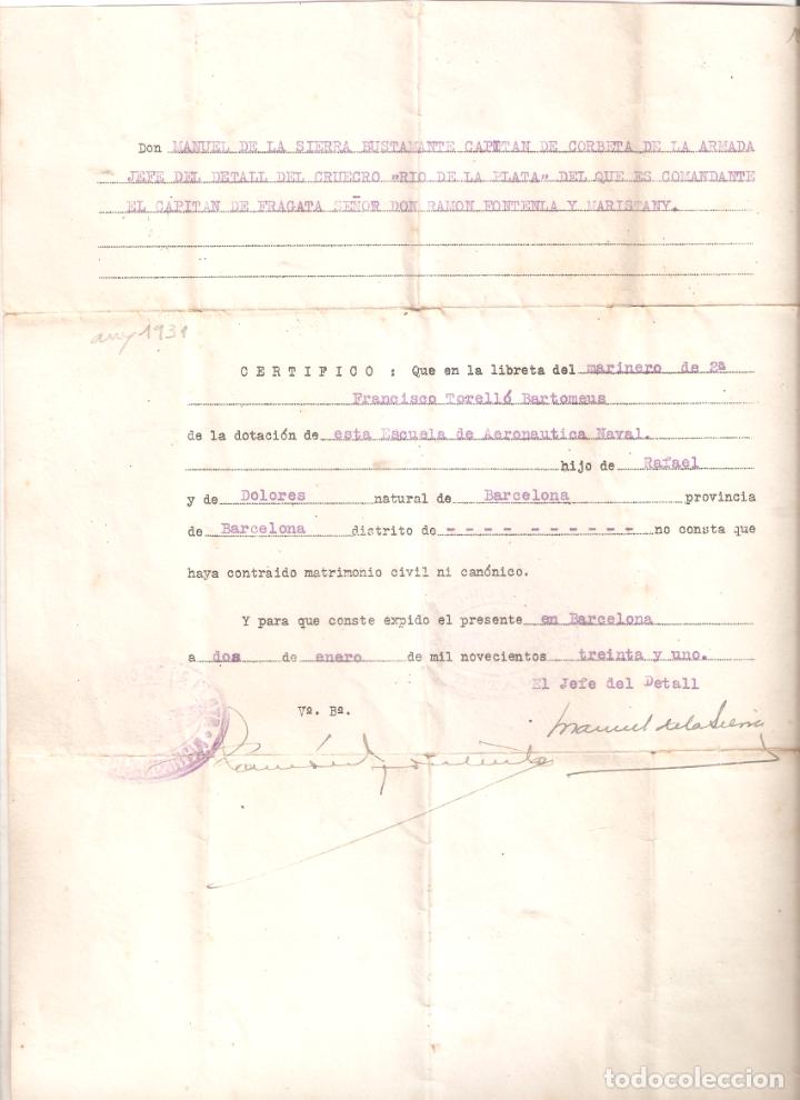 Documentos antiguos: Certificado del capitan de corbeta del Rio de la Plata. 1931. Vell i Bell - Foto 1