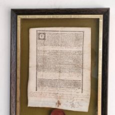 Documentos antiguos: DIPLOMA DE FARMACÉUTICO DOMÈNEC O DOMINGO TORÀ DE OLOT - PERGAMINO - SELLO EN LACRE - AÑO 1674. Lote 358807795