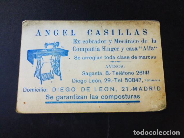 Documenti antichi: MADRID ANGEL CASILLAS TARJETA PUBLICITARIA MAQUINAS DE COSER SINGER Y ALFA