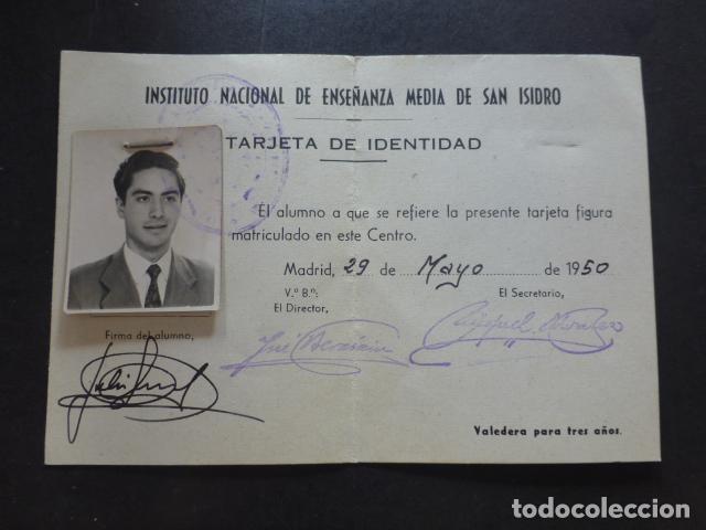 Documentos antigos: CARNET IDENTIDAD INSTITUTO DE ENSE&Ntilde;ANZA MEDIA DE SAN ISIDRO MADRID 1950