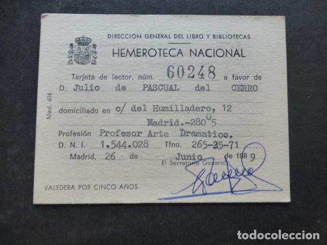 Documents Anciens: TARJETA DE LECTOR HEMEROTECA NACIONAL