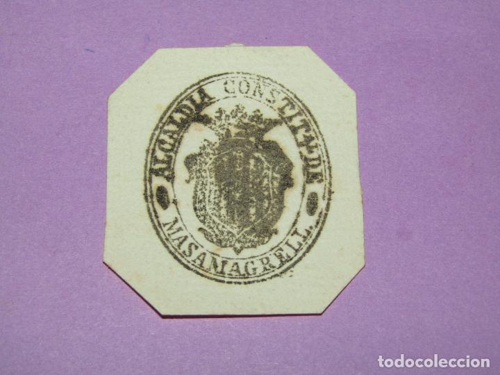 Documentos antiguos: Antiguo Sello Cu&ntilde;o Tamp&oacute;n SIGILOGRAF&Iacute;A de la Alcald&iacute;a Constitucional de MASAMAGRELL de Valencia