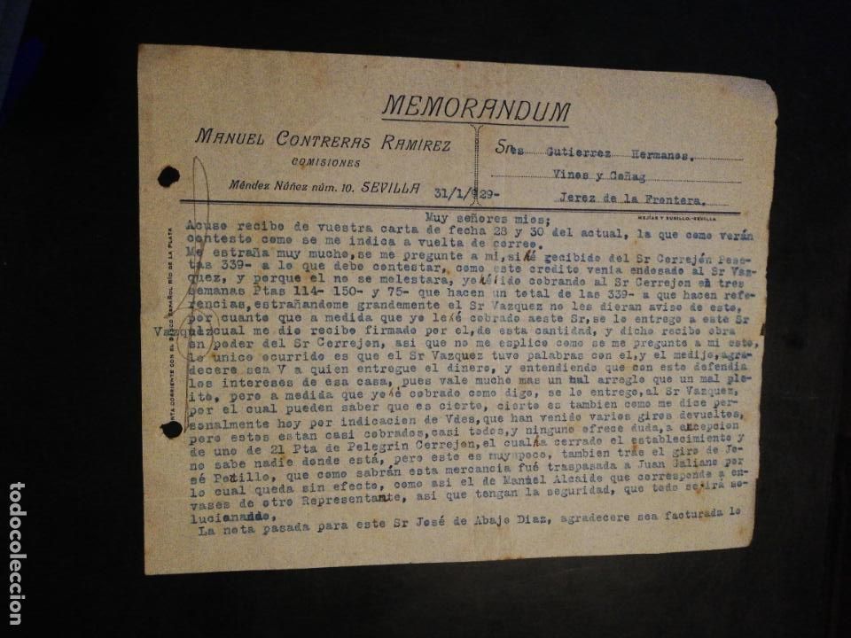 Documentos antigos: MEMORANDUM. MANUEL CONTRERAS RAMIREZ. SEVILLA. 1929.