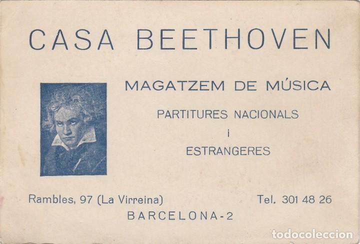 Documentos antiguos: Barcelona - Casa Beethoven - Magatzem de M&uacute;sica - Tarjeta Comercial - 118x80mm