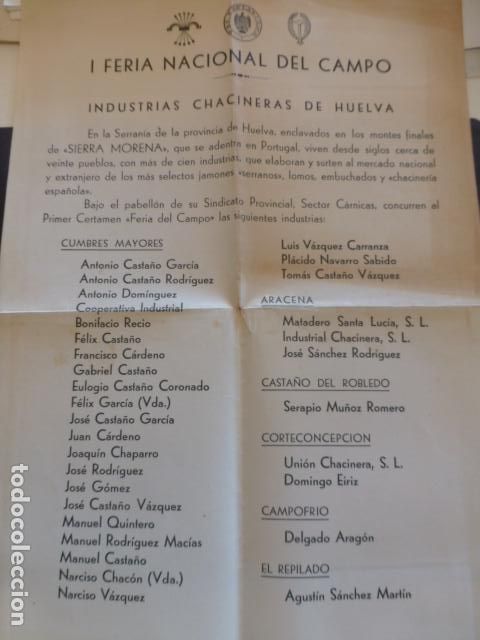 Documentos antiguos: HUELVA INDUSTRIAS CHACINERAS PUBLICIDAD I FERIA NACIONAL DEL CAMPO