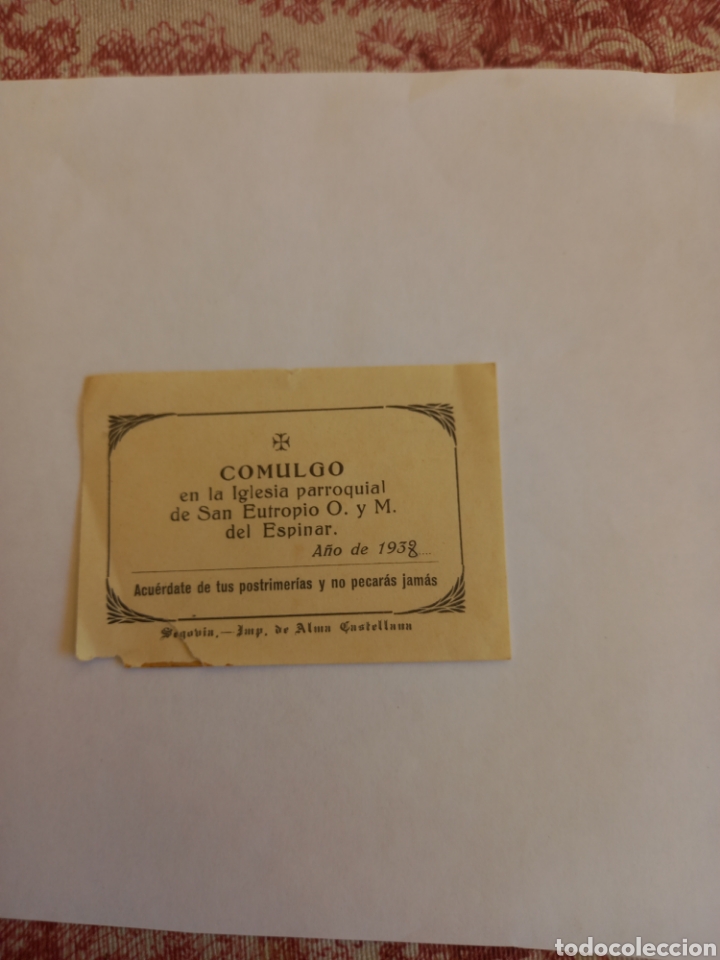 Documentos antiguos: COMULGO IGLESIA SAN EUTROPIO 1938 - Foto 1
