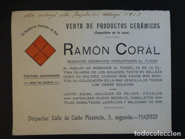 Documenti antichi: MADRID RAMON CORAL PRODUCTOS CERAMICOS TARJETA PUBLICITARIA