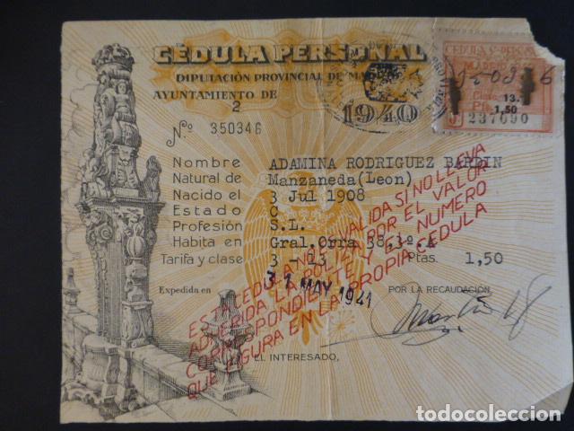 Documentos antiguos: MADRID CEDULA PERSONAL 1940 - Foto 1