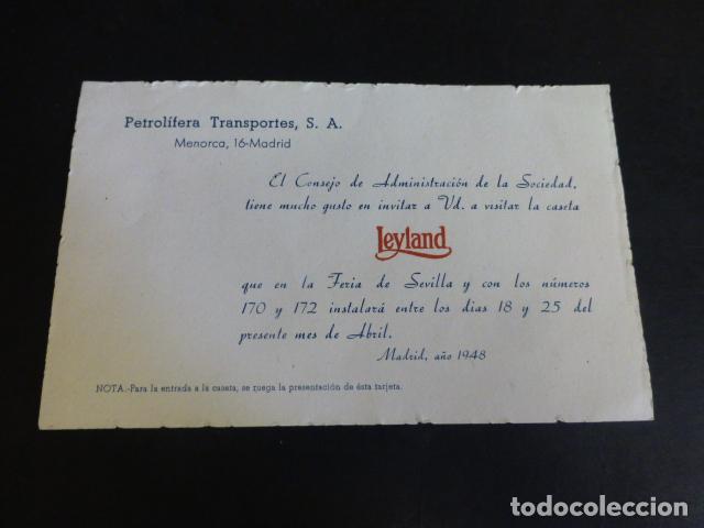 Alte Dokumente: SEVILLA FERIA 1948 INVITACION A CASETA PETROLIFERA TRANSPORTES S.A. MADRID
