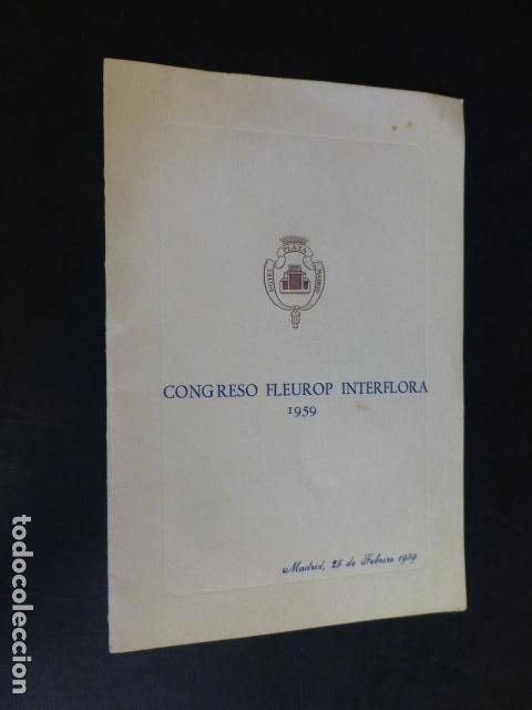 Documentos antiguos: MADRID CONGRESO FLEUROP INTERFLORA 1959 MENU - Foto 1