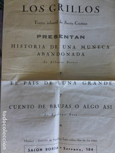 Documentos antiguos: MADRID TEATRO INFANTIL DE SANTA CRISTINA FUNCION HISTORIA DE UNA MU&Ntilde;ECA ABANDONADA CARTEL DE MANO