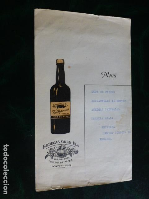 Alte Dokumente: MENU BODEGAS GRAN VIA VALDEPE&Ntilde;AS VINO 14 X 24 CMTS