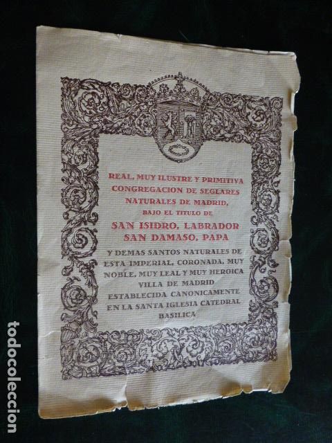 Documenti antichi: MADRID CONGREGACION DE NATURALES DE MADRID SAN ISIDRO TITULO HERMANO 1958