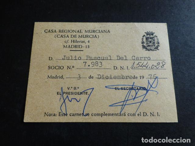 Documentos antiguos: MADRID CARNET CASA REGIONAL MURCIANA