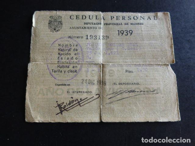 Documentos antiguos: CEDULA PERSONAL MADRID 1939 - Foto 1