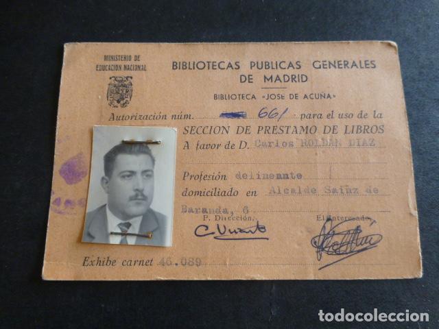 Documenti antichi: CARNET BIBLIOTECAS PUBLICAS DE MADRID BIBLIOTECA JOSE DE ACU&Ntilde;A 1961
