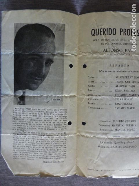 Documentos antiguos: TEATRO INFANTA ISABEL PROGRAMA QUERIDO PROFESOR ALFONSO PASO - Foto 2