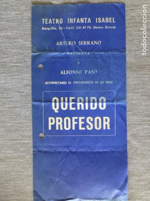 Documentos antiguos: TEATRO INFANTA ISABEL PROGRAMA QUERIDO PROFESOR ALFONSO PASO - Foto 1