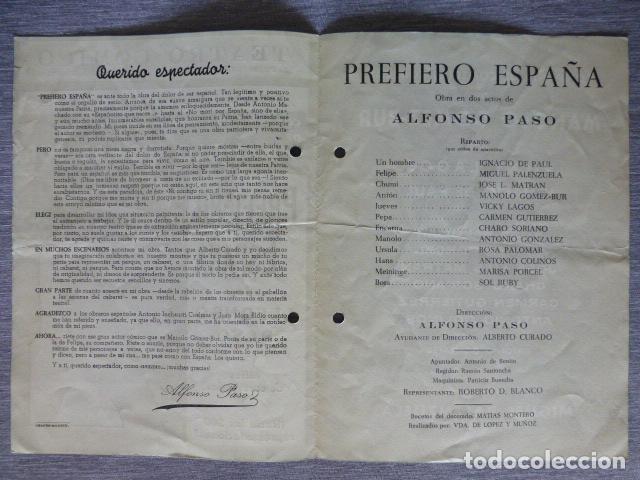Documentos antiguos: TEATRO COMICO PROGRAMA PREFIERO ESPALA MANOLO GOMEZ BUR - Foto 2