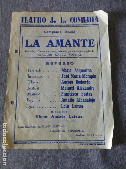 Documentos antiguos: TEATRO DE LA COMEDIA PROGRAMA LA AMANTE DE JOAQUIN CALVO SOTELO - Foto 1