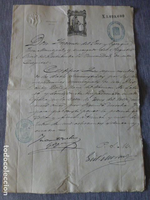 Documentos antiguos: MADRID 1874 CERTIFICADO DE EMPADRONAMIENTO CALLE JESUS DEL VALLE