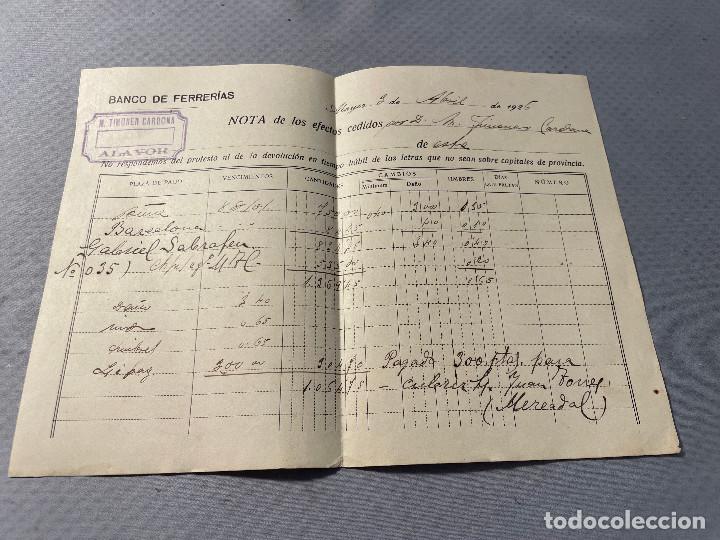 Documentos antiguos: ANTIGUO DOCUMENTO BANCARIO. BANCO DE FERRERIAS. MENORCA. A&Ntilde;O 1926 ( D00004)@