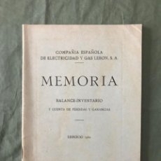 Documentos antiguos: COMPAÑIA ESPAÑOLA DE ELECTRICIDAD Y GAS LEBON SA - MEMORIA EJERCICIO 1960