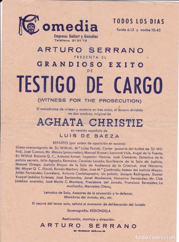 Documenti antichi: Comedia Arturo Serrano Grancioso Testigo Cargo Aghata Christie Empresa Gallart y Gonz&aacute;lez