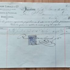 Documents Anciens: RECIBO DE RAMÓN CANALS Y CIA DE BARCELONA - REFINERÍA DE PETRÓLEO EN BADALONA - AÑO 1883. Lote 364099911