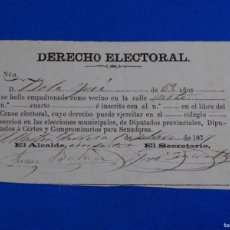 Documentos antiguos: DERECHO ELECTORAL 1887. SAN MARTIN DE SARROCA. JOSÉ BOLA. Lote 364121086