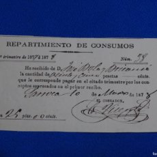 Documentos antiguos: REPARTIMIENTOS DE CONSUMO 1877. SAN MARTIN DE SARROCA. JOSÉ BOLA. Lote 364121636