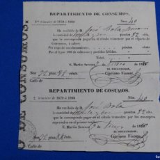 Documentos antiguos: REPARTIMIENTOS DE CONSUMO 1879. SAN MARTIN DE SARROCA. JOSÉ BOLA. Lote 364121866