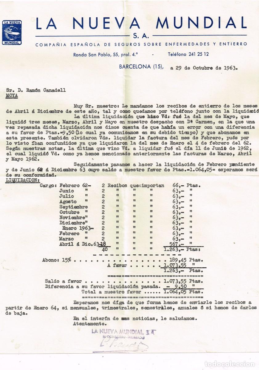 Documents Anciens: 1963 Carta Regularizaci&oacute;n Pagos + 17 Recibos La Nueva Mundial a Pedro Canadell y Ricardo Ruiz (Moi&agrave;)