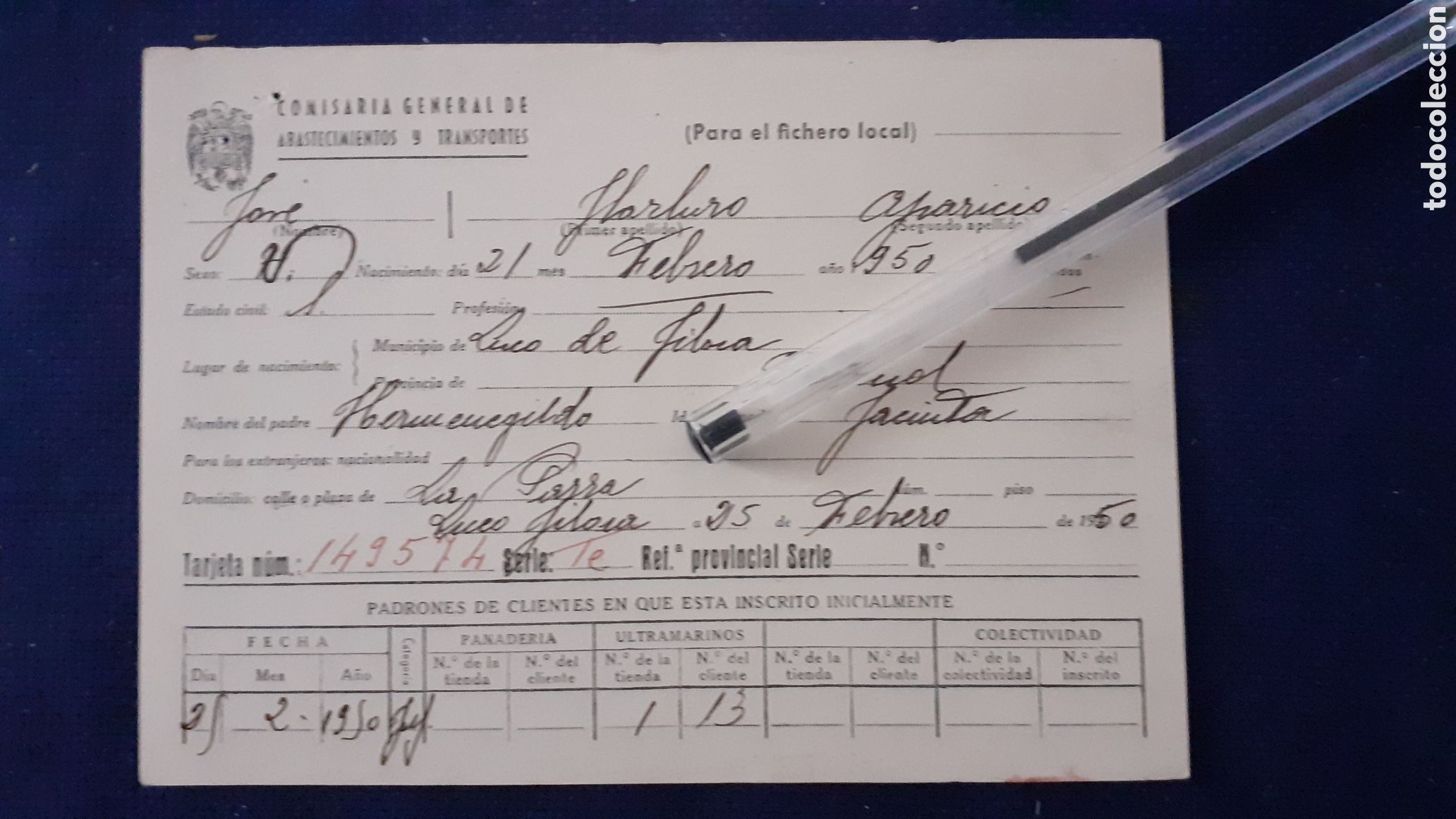 Documentos antiguos: DOCUMENTO COMISARIA GENERAL DE ABASTECIMIENTO Y TRANSPORTES A&Ntilde;O 1950 - Foto 2