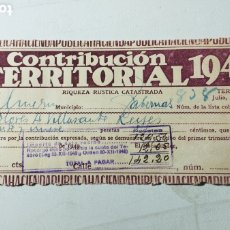 Documentos antiguos: RECIBO CONTRIBUCIÓN TERRITORIAL 1949 ALMERÍA TABERNAS. Lote 365945076