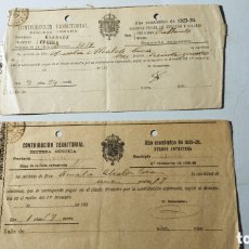 Documentos antiguos: RECIBO CONTRIBUCIÓN TERRITORIAL AÑOS 26 Y 27 ALMERÍA TABERNAS. Lote 365945566