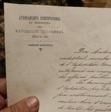Documentos antiguos: ANTIGUO DOCUMENTO DE 1887 DEL AYUNTAMIENTO DE BARCELONA EXPOSICIÓN UNIVERSAL. Lote 366125106