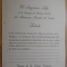 Documentos antiguos: ANTIGUA CARTA GASPAR DE LA LAMA GUTIERREZ. INGENIERO JEFE BRIGADA FORESTAL HUELVA-SEVILLA 1960. Lote 366345591