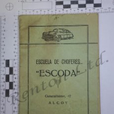 Documentos antiguos: AUTOMOVIL - PREGUNTAS EXAMEN TEORICO CONDUCTORES - ESCODA ESCUELA DE CHOFERES ALCOY 1960 ALICANTE. Lote 366630956