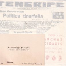 Documentos antiguos: DIARIO DE TENERIFE - ANTONIO MARTI. Lote 366679386