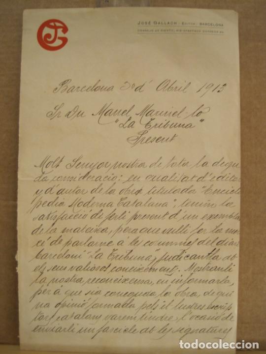 Documentos antiguos: BARCELONA-JOSE GALLACH EDITOR-DOCUMENTO MANUSCRITO-A&Ntilde;O 1913-VER FOTOS-(K-7492)