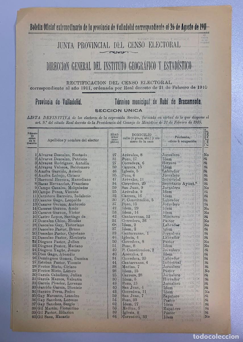 Documentos antiguos: RUBI DE BRACAMONTE - VALLADOLID - 1911 - Censo del T&eacute;rmino Municipal HERRERO, ESQUILADOR, ALBARDERO