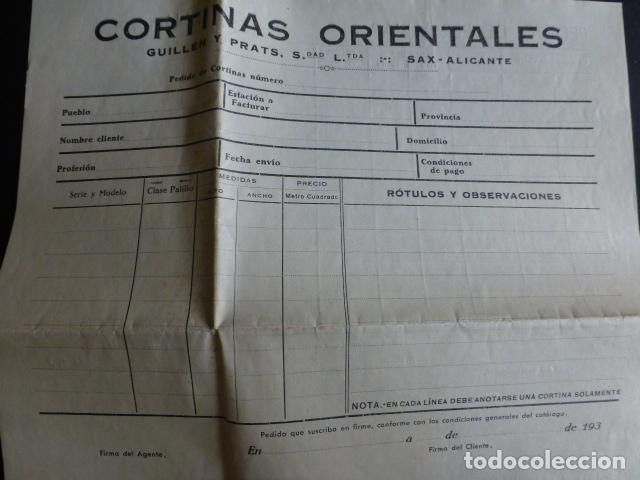 Documentos antigos: SAX ALICANTE CORTINAS ORIENTALES GUILLEN Y PRATS IMPRESO 1930