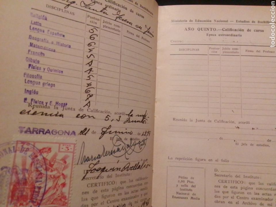 Documentos antiguos: Libro calificaciones escolares 1945 - Foto 8