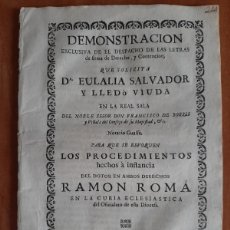 Documentos antiguos: 1739 DEMONSTRACIÓN PARA QUE SE REVOQUEN PROCEDIMIENTOS - BARCELONA. Lote 370013766