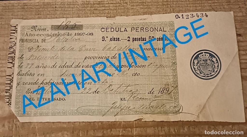 Documentos antiguos: VALVERDE DEL CAMINO, HUELVA, 1897, CEDULA PERSONAL - Foto 1