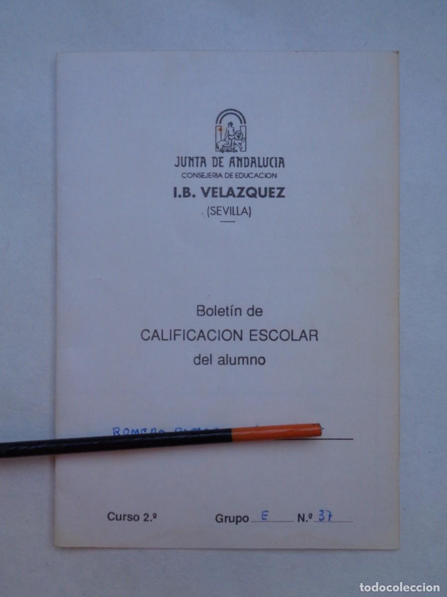 Documentos antiguos: CONSEJERIA EDUCACION JUNTA ANDALUCIA - I.B. VELAZQUEZ : BOLETIN CALIFICACION. SEVILLA